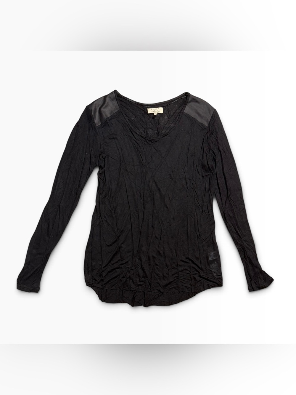 Zara Frafalue Medium Black Long-Sleeve V-Neck Top with Shoulder Panels